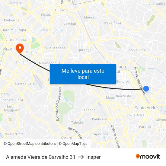 Alameda Vieira de Carvalho 31 to Insper map