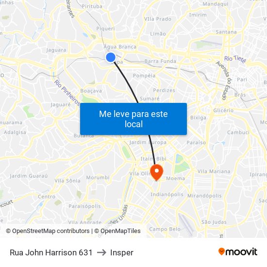 Rua John Harrison 631 to Insper map