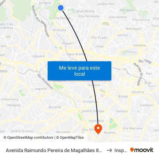 Avenida Raimundo Pereira de Magalhães 8889 to Insper map