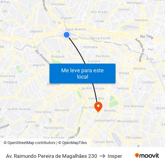 Av. Raimundo Pereira de Magalhães 230 to Insper map
