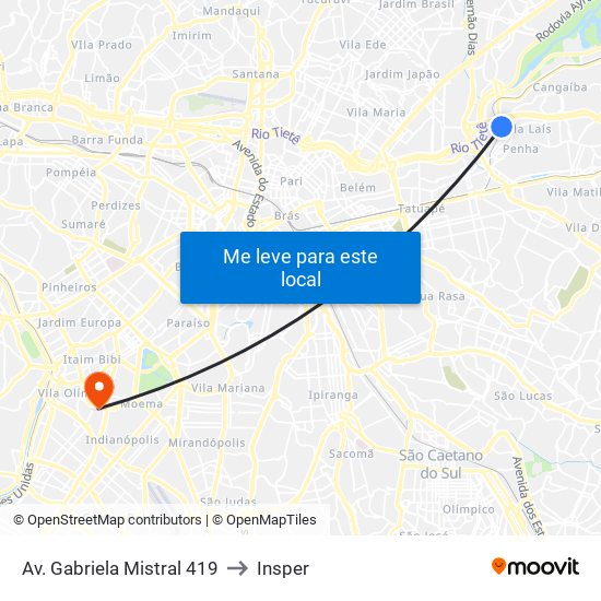 Av. Gabriela Mistral 419 to Insper map