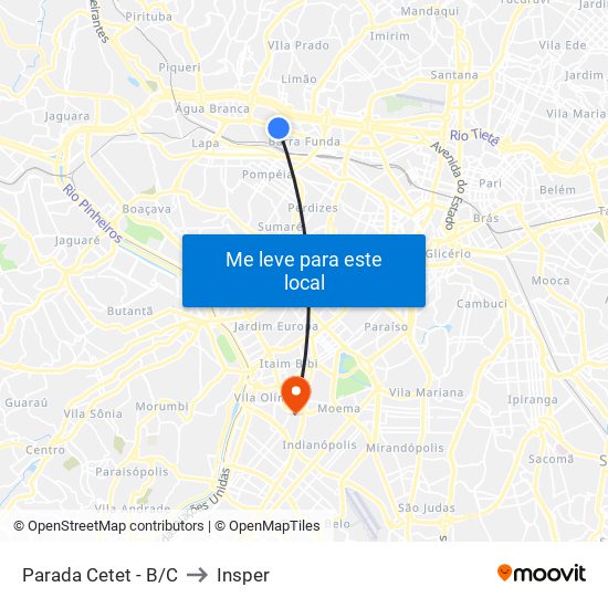 Parada Cetet - B/C to Insper map