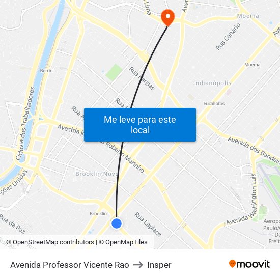 Avenida Professor Vicente Rao to Insper map