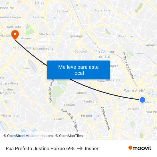 Rua Prefeito Justino Paixão 698 to Insper map