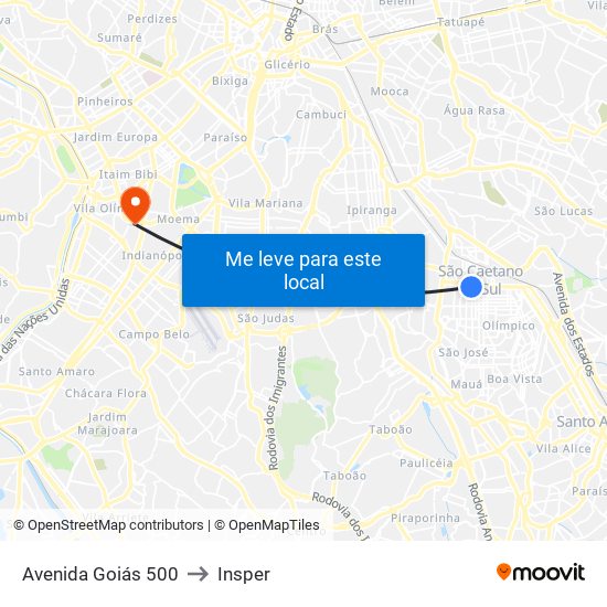 Avenida Goiás 500 to Insper map