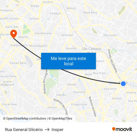 Rua General Glicério to Insper map