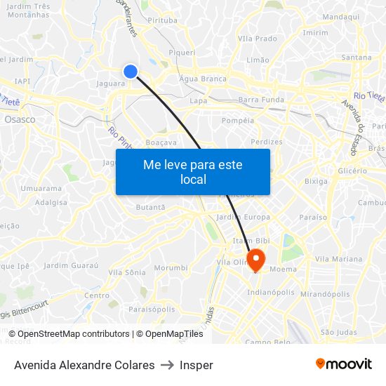 Avenida Alexandre Colares to Insper map