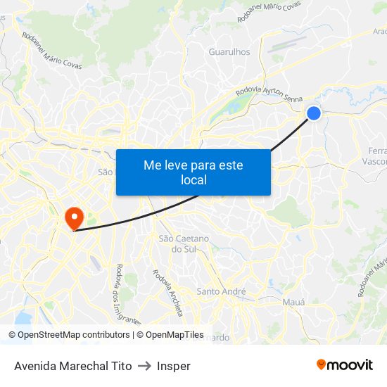 Avenida Marechal Tito to Insper map