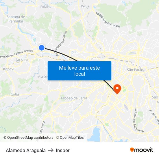 Alameda Araguaia to Insper map