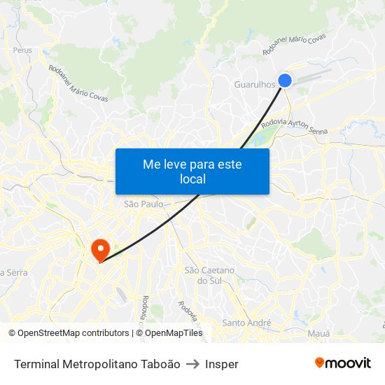 Terminal Metropolitano Taboão to Insper map