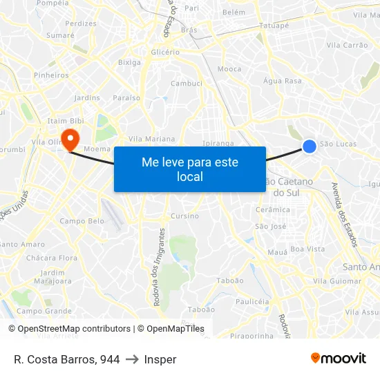 R. Costa Barros, 944 to Insper map