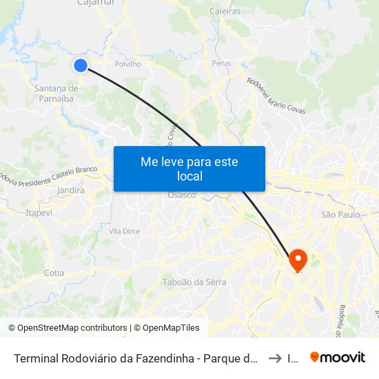 Terminal Rodoviário da Fazendinha - Parque dos Eucaliptos (Fazendinha), Santana de Parnaíba to Insper map