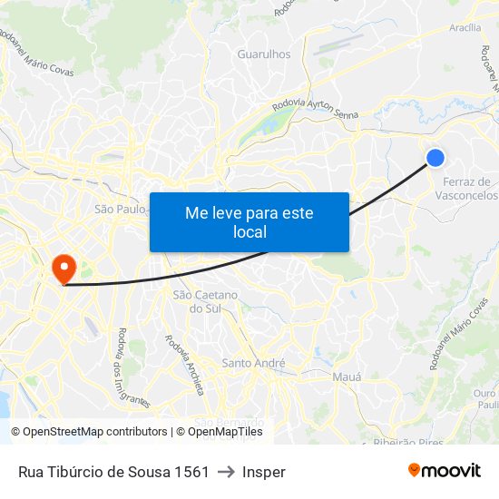 Rua Tibúrcio de Sousa 1561 to Insper map