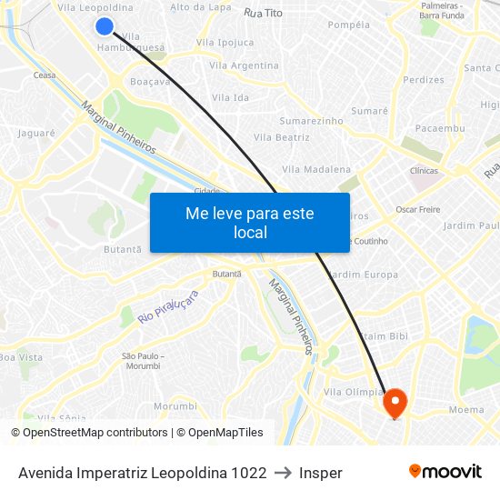 Avenida Imperatriz Leopoldina 1022 to Insper map