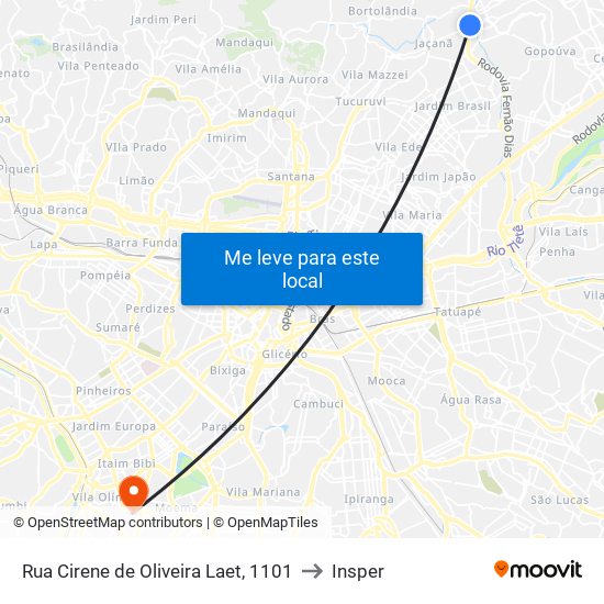 Rua Cirene de Oliveira Laet, 1101 to Insper map
