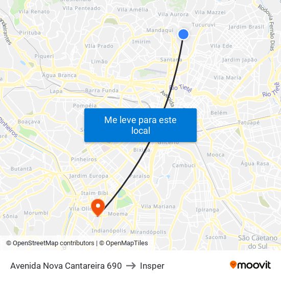 Avenida Nova Cantareira 690 to Insper map