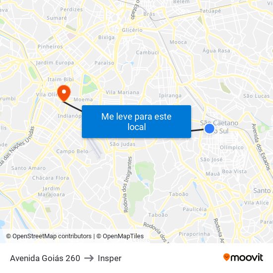 Avenida Goiás 260 to Insper map