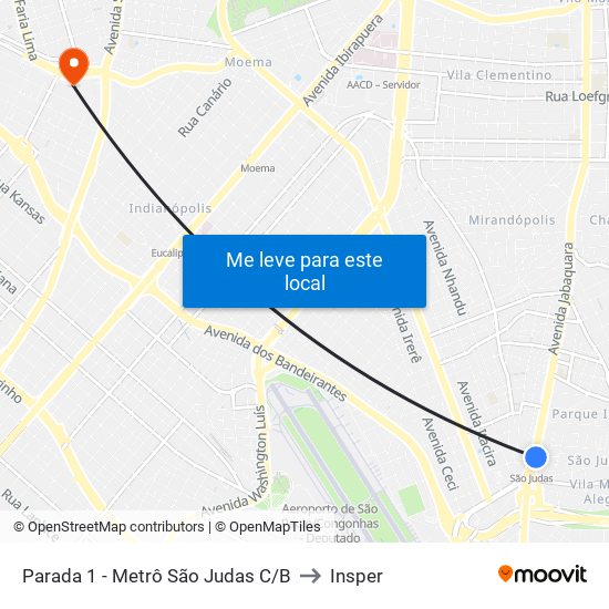 Parada 1 - Metrô São Judas C/B to Insper map