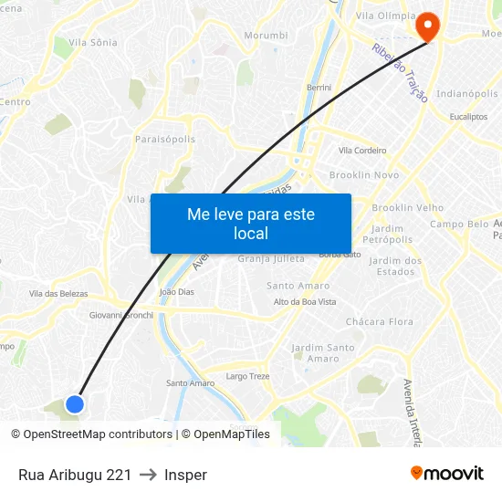 Rua Aribugu 221 to Insper map