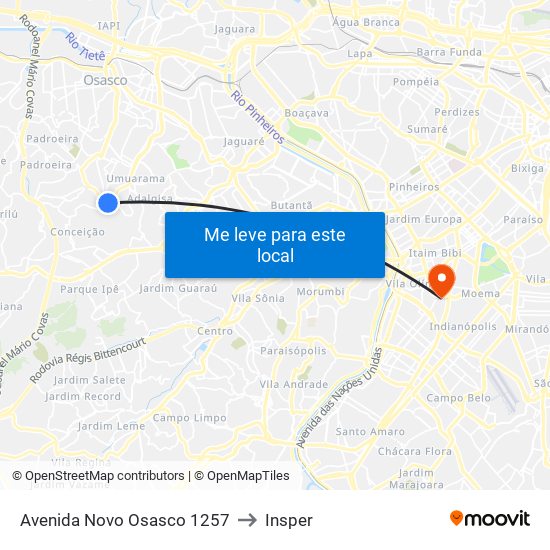 Avenida Novo Osasco 1257 to Insper map