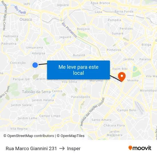 Rua Marco Giannini 231 to Insper map