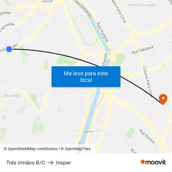 Três Irmãos B/C to Insper map