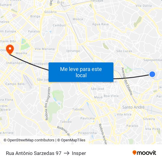 Rua Antônio Sarzedas 97 to Insper map
