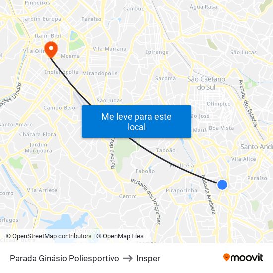 Parada Ginásio Poliesportivo to Insper map