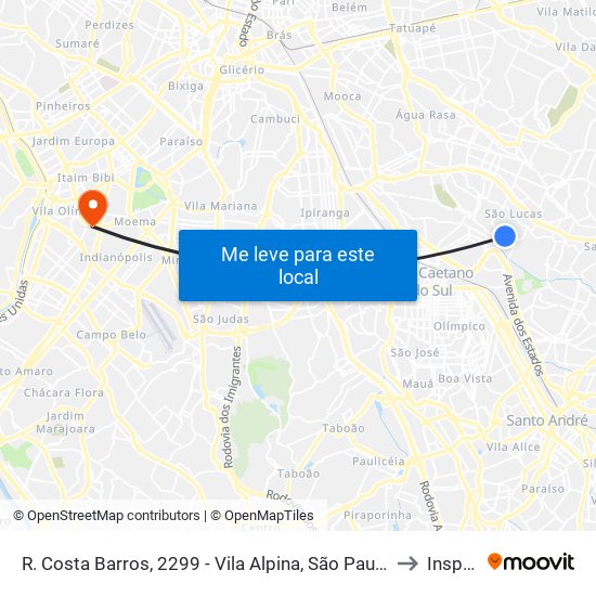 R. Costa Barros, 2299 - Vila Alpina, São Paulo to Insper map
