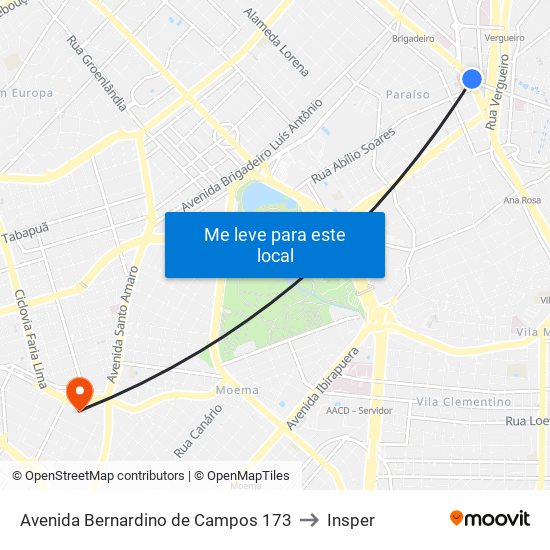 Avenida Bernardino de Campos 173 to Insper map