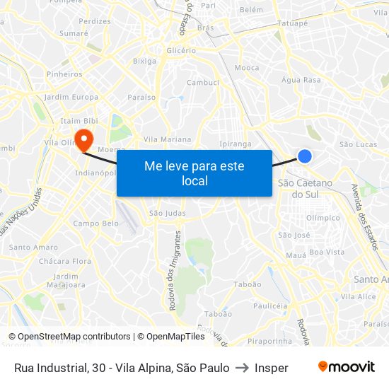 Rua Industrial, 30 - Vila Alpina, São Paulo to Insper map