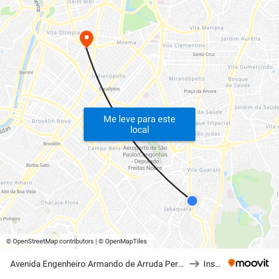 Avenida Engenheiro Armando de Arruda Pereira 2100 to Insper map