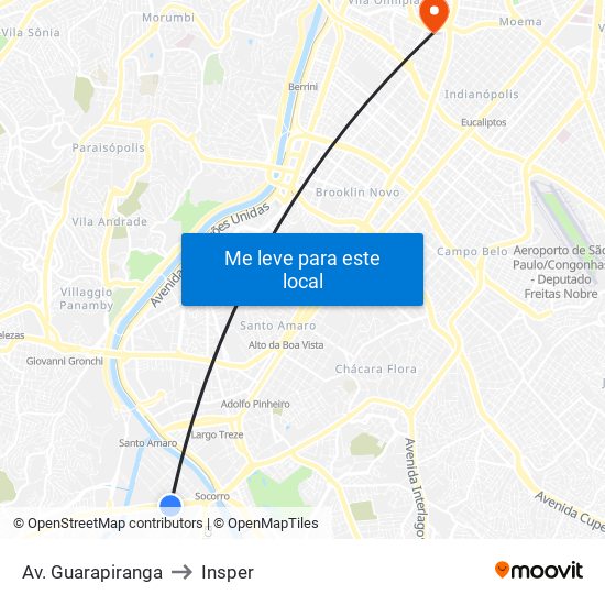 Av. Guarapiranga to Insper map