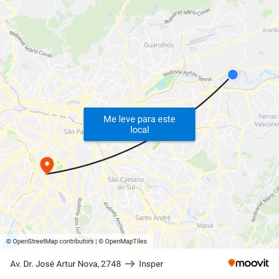 Av. Dr. José Artur Nova, 2748 to Insper map