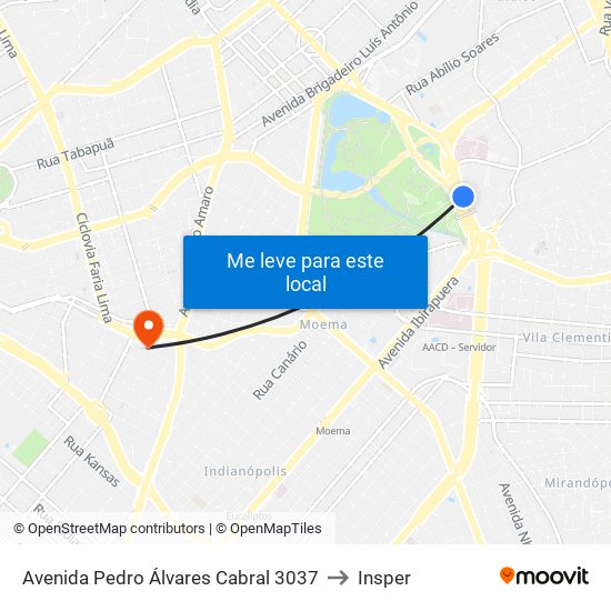 Avenida Pedro Álvares Cabral 3037 to Insper map