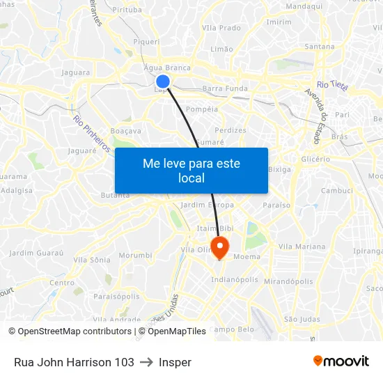 Rua John Harrison 103 to Insper map