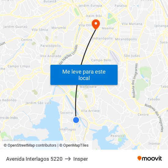 Avenida Interlagos 5220 to Insper map