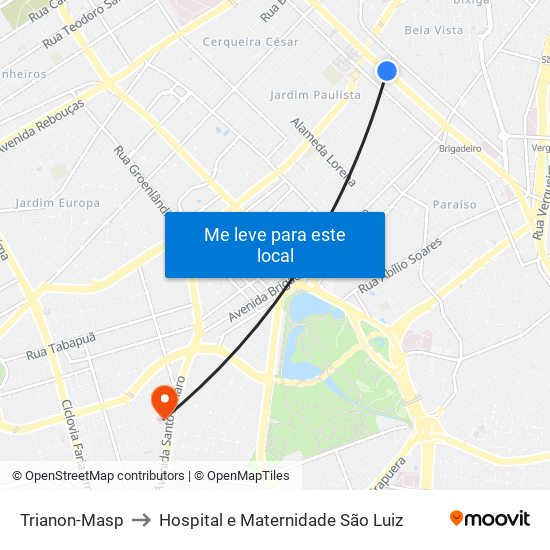 Trianon-Masp to Hospital e Maternidade São Luiz map