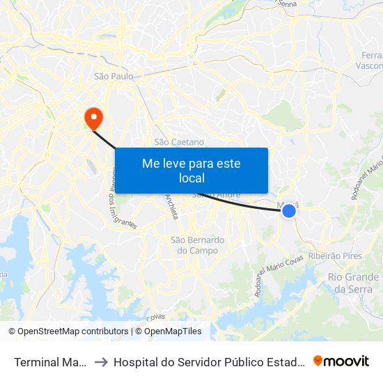 Terminal Mauá to Hospital do Servidor Público Estadual map