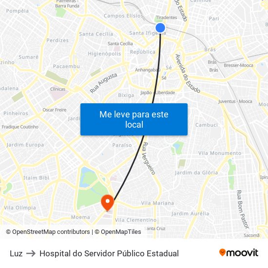 Luz to Hospital do Servidor Público Estadual map