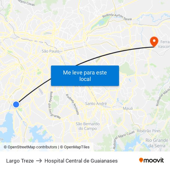 Largo Treze to Hospital Central de Guaianases map