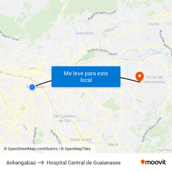 Anhangabaú to Hospital Central de Guaianases map