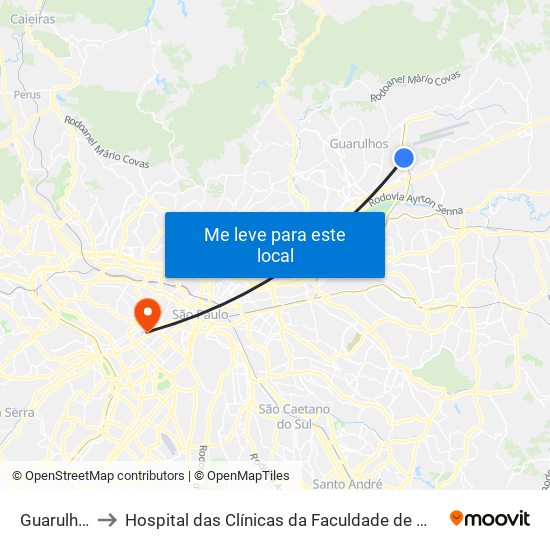 Guarulhos-Cecap to Hospital das Clínicas da Faculdade de Medicina da Universidade de São Paulo map