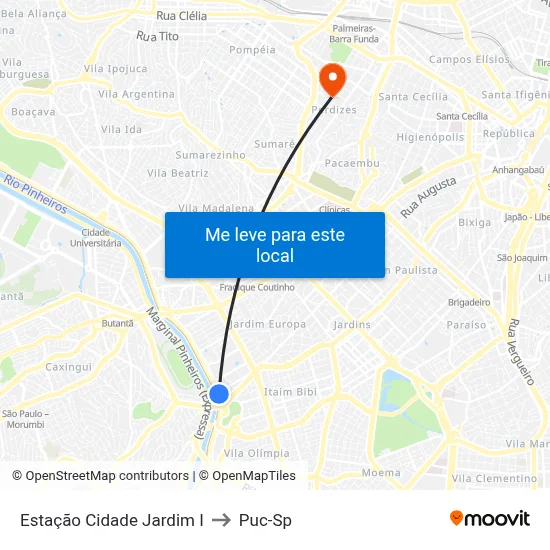 Estação Cidade Jardim I to Puc-Sp map