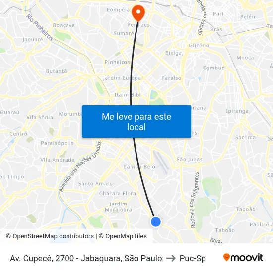 Av. Cupecê, 2700 - Jabaquara, São Paulo to Puc-Sp map