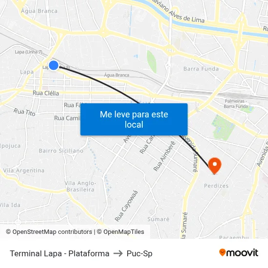 Terminal Lapa - Plataforma to Puc-Sp map