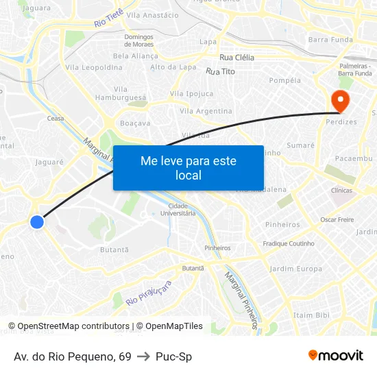 Av. do Rio Pequeno, 69 to Puc-Sp map