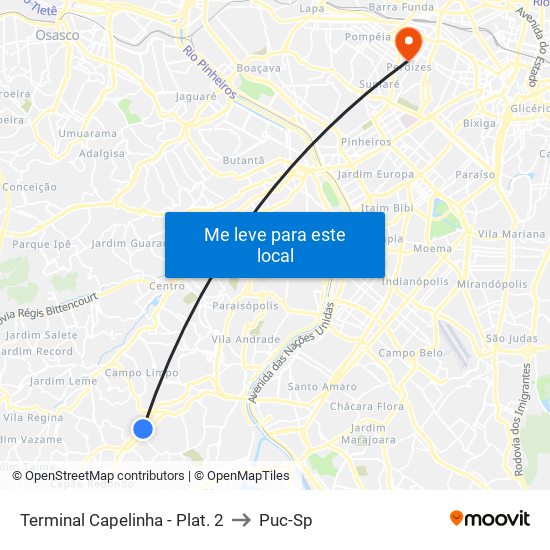 Terminal Capelinha - Plat. 2 to Puc-Sp map