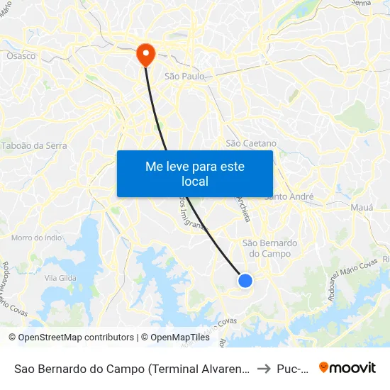 Sao Bernardo do Campo (Terminal Alvarenga) to Puc-Sp map