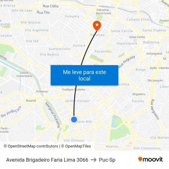 Avenida Brigadeiro Faria Lima 3066 to Puc-Sp map